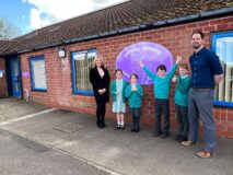 Mrs Shannon O'Sullivan exec head with Mr Nick Wade Dep Head and school pupils from Year 3 and 4 from Lyng CofE Primary Academy