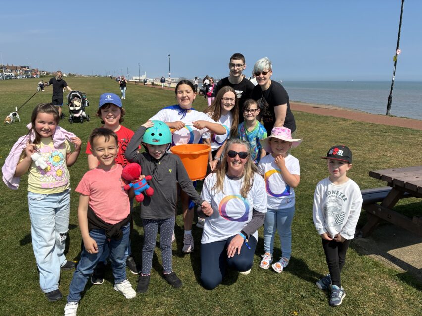 Hopton Autism Awareness Walk teacher and children